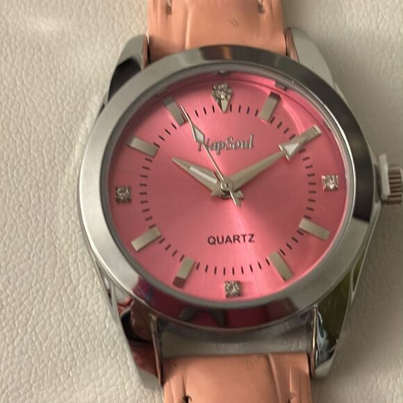 Napsoul Pink Quartz Wrist Watch NEW with leather band - Picture 7 of 9